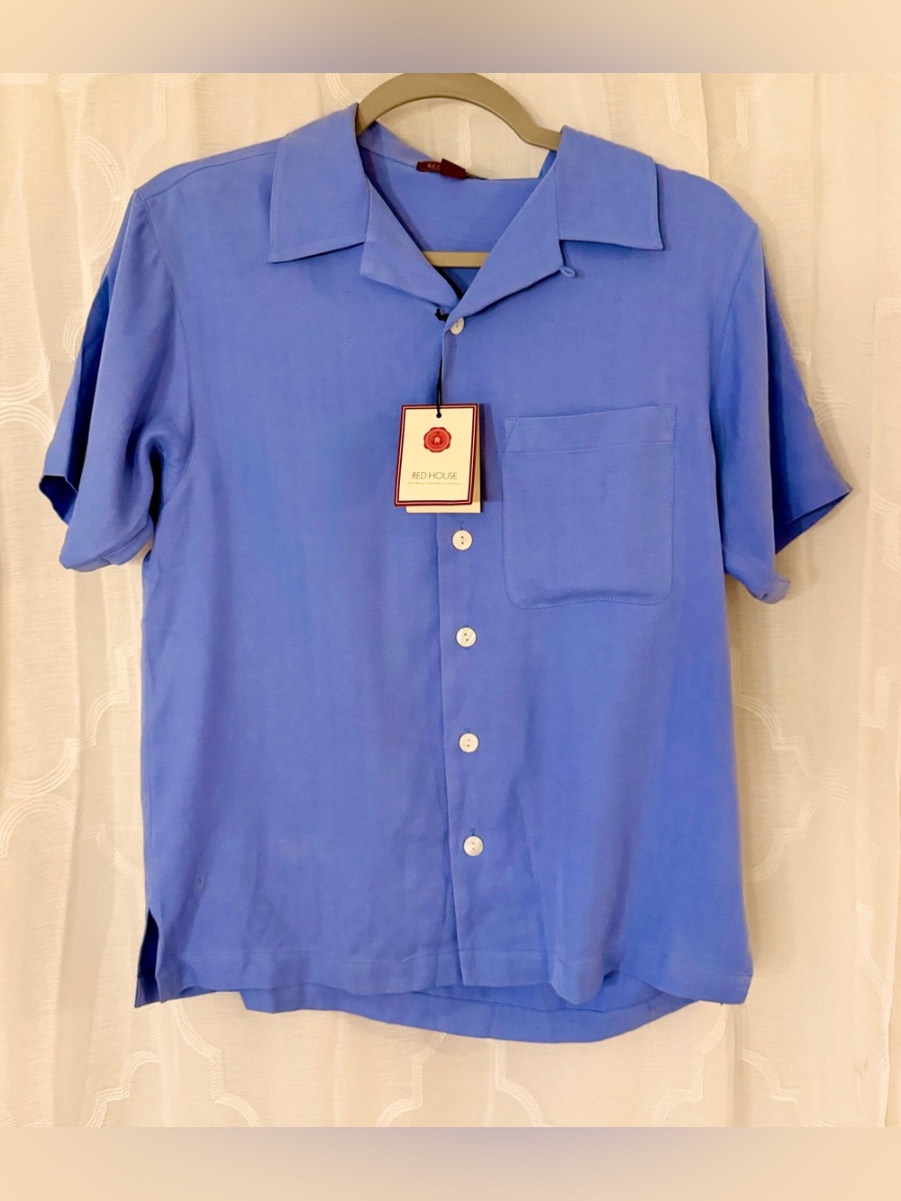 NWT Red House 100% Silk Camp Shirt Men’s XS Blue Button Up